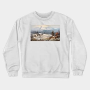 Painting of cozy cabins overlooking the mighty mountains for your Airbnb, hotel, motel or home Crewneck Sweatshirt